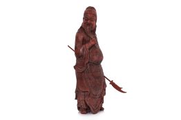 A LARGE BAMBOO CARVING OF GUANDI