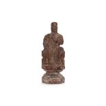 A CARVED POLYCHROME FIGURE OF GUANDI