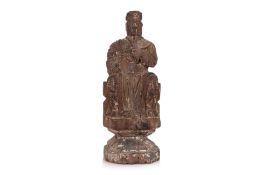 A CARVED POLYCHROME FIGURE OF GUANDI