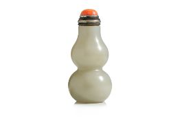A DOUBLE-GOURD FORM CELADON JADE SNUFF BOTTLE