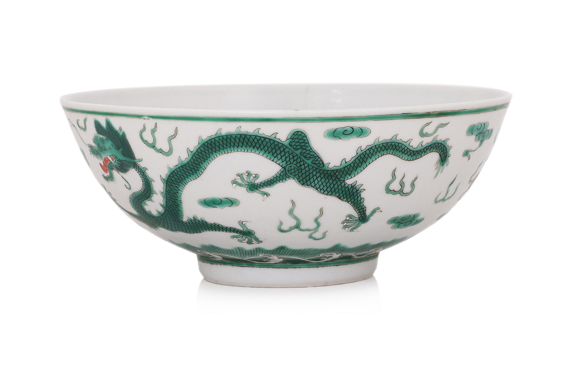 A GREEN ENAMELLED PORCELAIN DRAGON BOWL - Image 4 of 12