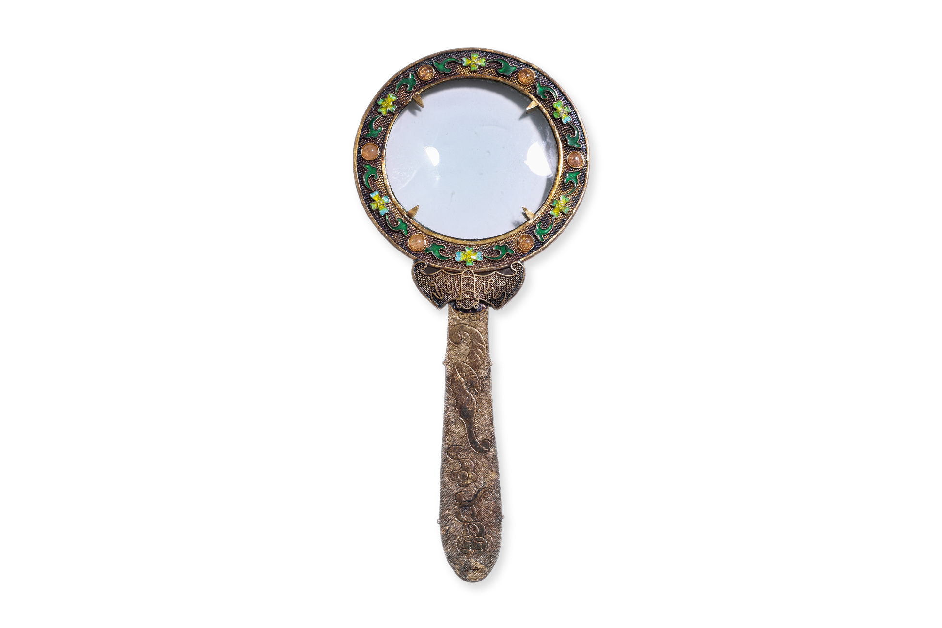 AN ENAMELLED SILVER AND JADE MAGNIFYING GLASS - Image 3 of 4
