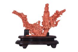 A CORAL CARVING OF GUANYIN