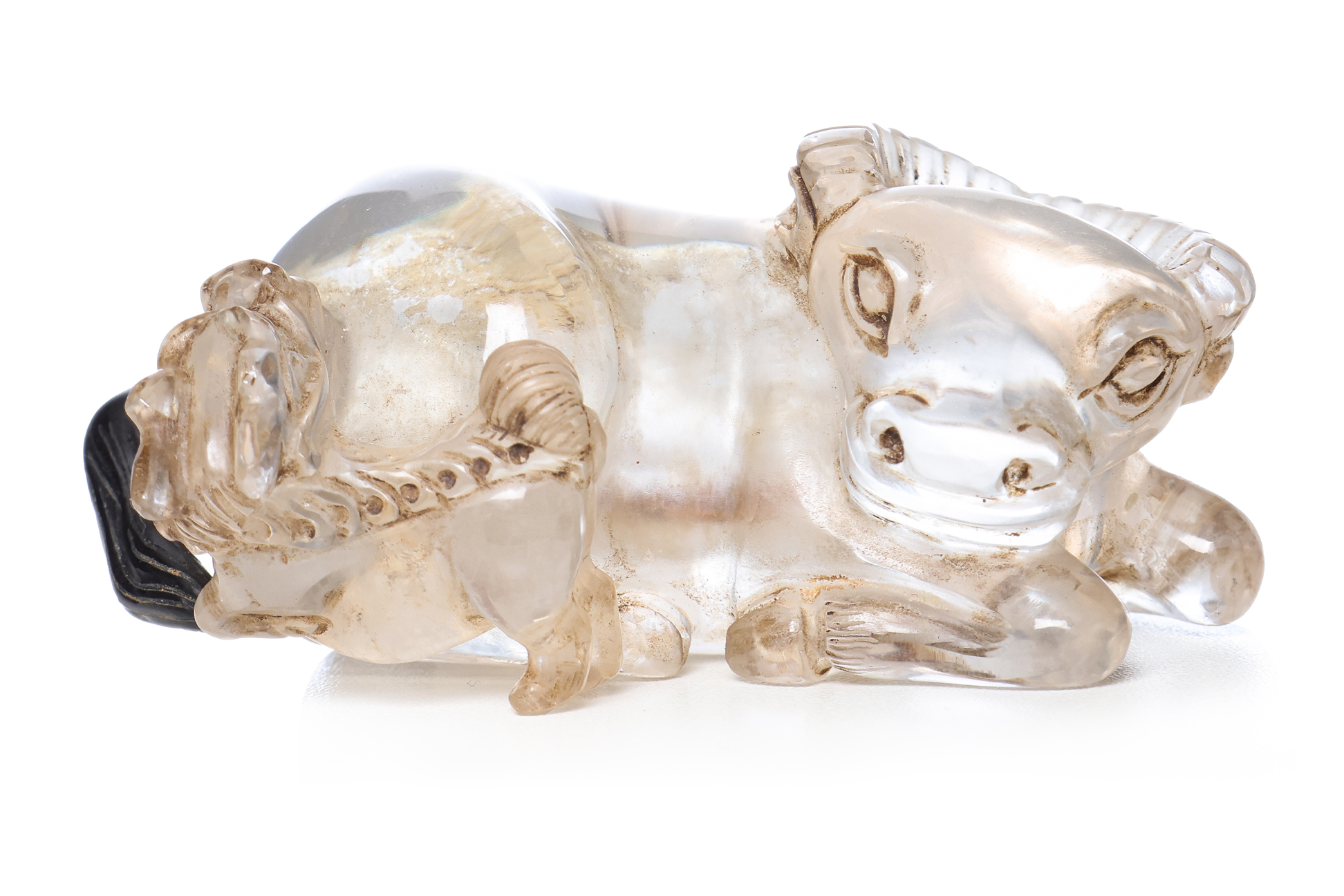A ROCK CRYSTAL BUFFALO AND QILIN SNUFF BOTTLE