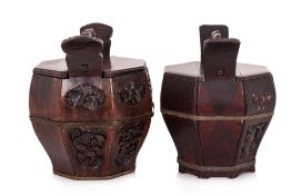 TWO LACQUERED TEAPOT CADDIES