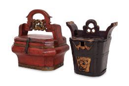 TWO LACQUERED AND GILT WEDDING BASKETS