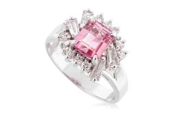 A PINK TOURMALINE AND DIAMOND RING