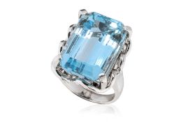A LARGE BLUE TOPAZ COCKTAIL RING