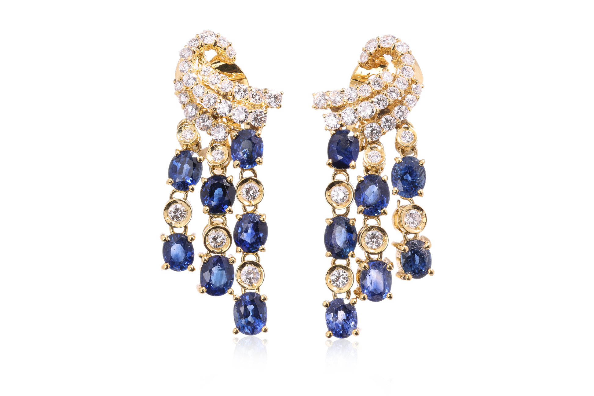 A PAIR OF SAPPHIRE AND DIAMOND 'CHANDELIER' EARRINGS