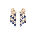 A PAIR OF SAPPHIRE AND DIAMOND 'CHANDELIER' EARRINGS