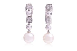 A PAIR OF 'LUCIA' AKOYA CULTURED PEARL AND DIAMOND CLIP EARRINGS BY BULGARI
