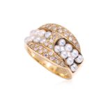 A SEED PEARL AND DIAMOND RING