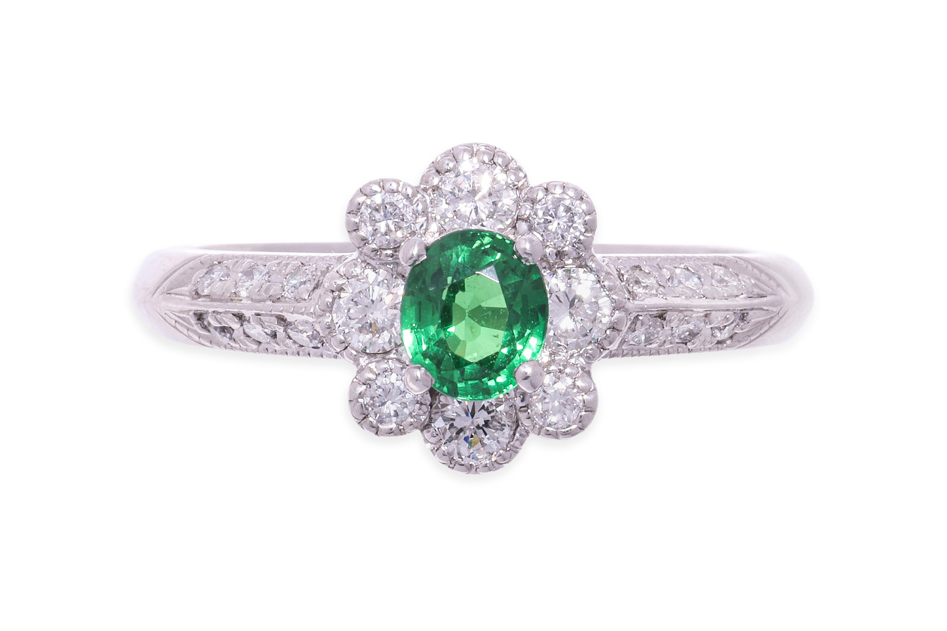 A TSAVORITE GARNET AND DIAMOND RING - Image 2 of 3