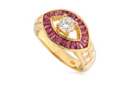 A DIAMOND AND RUBY RING