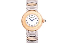 A CARTIER 'BAIGNOIRE RONDE' GOLD AND STEEL BRACELET WATCH