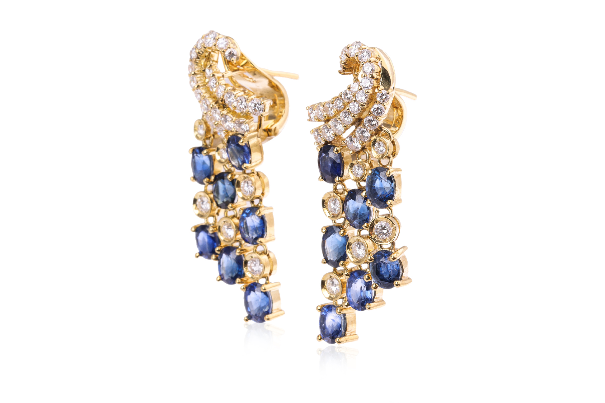 A PAIR OF SAPPHIRE AND DIAMOND 'CHANDELIER' EARRINGS - Image 2 of 2