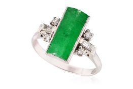 A JADEITE AND DIAMOND RING