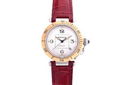 A CARTIER 'PASHA' AUTOMATIC STAINLESS STEEL WATCH