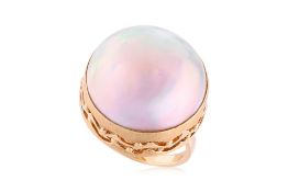 A LARGE MABE CULTURED PEARL COCKTAIL RING