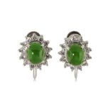 A PAIR OF JADEITE AND DIAMOND SCREW-ON EARRINGS