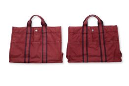 HERMES - TWO SAC FOUL TOU RED CANVAS TOTE BAGS