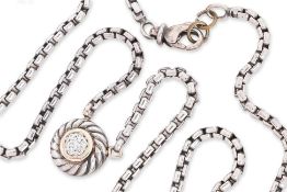 DAVID YURMAN - A SILVER 'COOKIE' NECKLACE WITH PAVÉ DIAMOND AND 14K ACCENTS