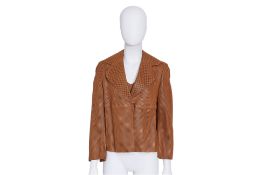 AKRIS - A BROWN PERFORATED LEATHER JACKET AND SLEEVELESS TOP