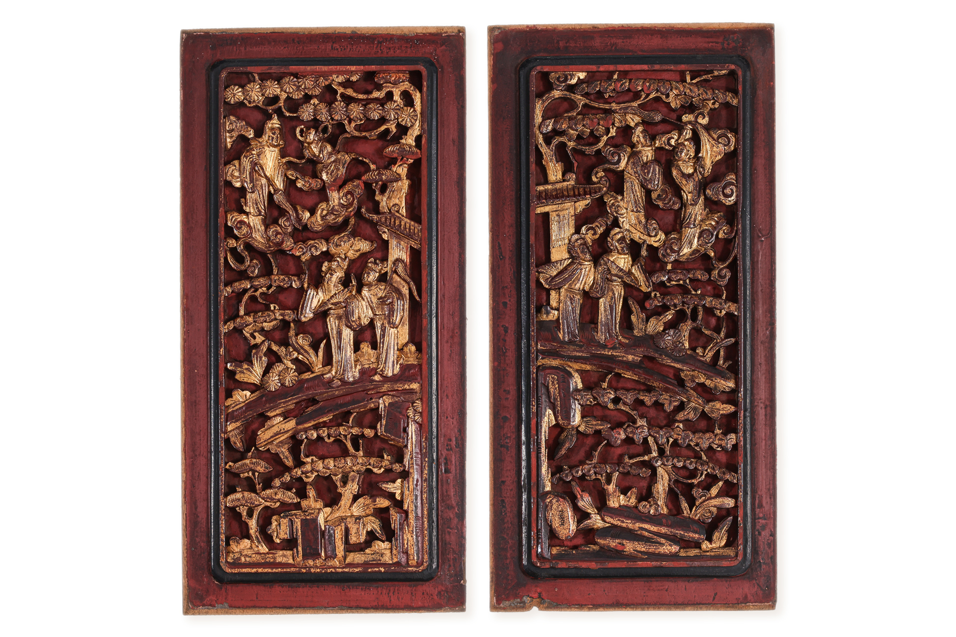 A PAIR OF FIGURAL GILT WOOD CARVINGS