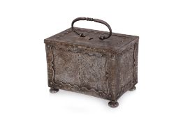 A GERMAN ENGRAVED STEEL CASKET OR STRONG BOX