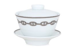 AN HERMÈS CHAIN D'ANCRE TEA BOWL, COVER AND STAND