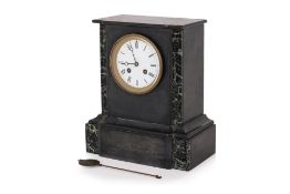 A VICTORIAN BLACK SLATE MANTEL CLOCK