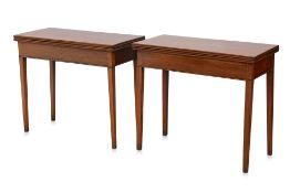 A PAIR OF GEORGE III MAHOGANY FOLD OVER TEA TABLES