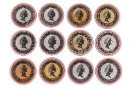 A GROUP OF 12 AUSTRALIAN 2 TROY OZ FINE SILVER KOOKABURRA COINS