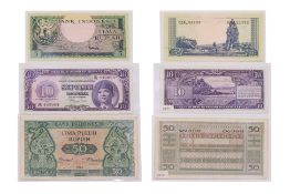 INDONESIA, THREE BANKNOTES, 1950-1957