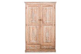 A LARGE ANGLO INDIAN BONE INLAID TEAK CABINET