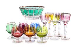 GROUP OF BOHEMIAN COLOURED GLASSWARE