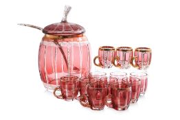 A BOHEMIAN GILT AND CRANBERRY GLASS PUNCH SET FOR 12