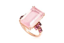 A ROSE QUARTZ AND PINK TOURMALINE RING
