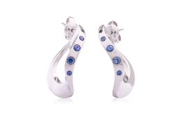 A PAIR OF SAPPHIRE 'WAVE' HOOP EARRINGS