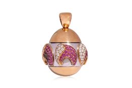 A PINK SAPPHIRE AND DIAMOND TWO TONE 'EGG' PENDANT