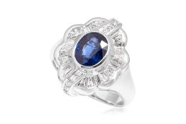 A BLUE SAPPHIRE AND DIAMOND RING