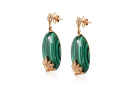 A PAIR OF MALACHITE AND DIAMOND EARRINGS