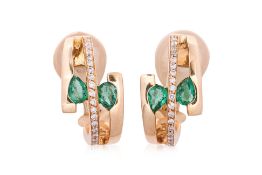 A PAIR OF EMERALD AND DIAMOND EARRINGS
