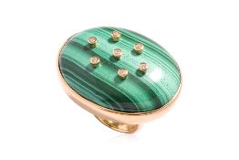 A MALACHITE AND DIAMOND RING