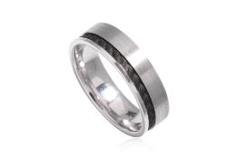 A BLACK ZIRCONIUM AND TEXTURED WHITE GOLD RING