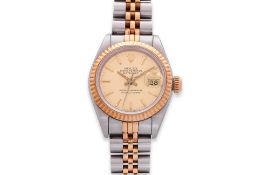 A ROLEX STAINLESS STEEL AND GOLD LADY DATEJUST BRACELET WATCH