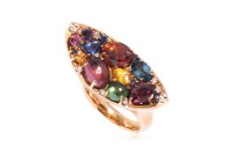 A MULTI-GEM SET 'BOAT' RING