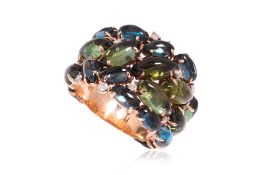 A TOPAZ, TOURMALINE AND DIAMOND 'COCKTAIL' RING