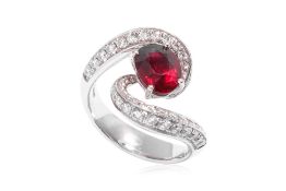 AN UNHEATED MOZAMBIQUE 'PIGEON BLOOD' RUBY AND DIAMOND BYPASS RING BY LARRY JEWELRY