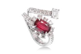AN UNHEATED 'PIGEON BLOOD' MOZAMBIQUE RUBY AND DIAMOND RING BY LARRY JEWELRY
